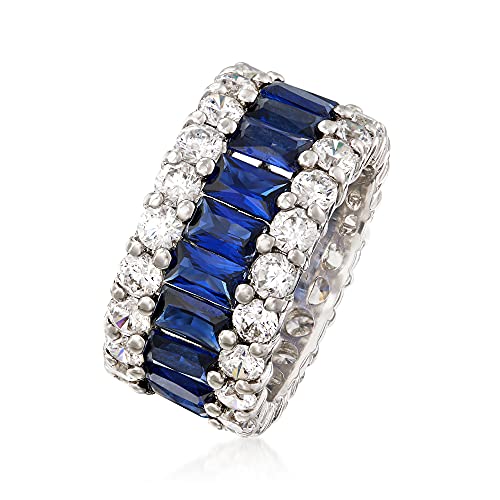 Ross-Simons 6.00 Ct. T.w. Simulated Sapphire And 4.00 Ct. T.w. Cz Eternity Band In Sterling Silver. Size 5 #TOP2