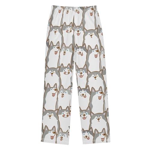 Boys' Pants Cartoon Dog Husky Long Bottoms Jogger Pants Elastic Waist Trousers with Pockets S-XL