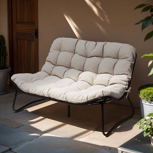 Crestlive Products Outdoor Loveseat 2-Seat Sofa with Soft Cushion All-Weather Outdoor Couch Patio Furniture for Balcony Poolside Backyard Porch (Beige)
