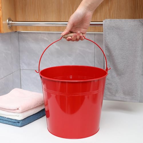 Image of Didaey 12 Pcs 9 Quart Large Galvanized Metal Buckets with Handle Inch Heavy Duty Stainless Steel Pails Round Pail for Party Wedding, Crafts, Utensils, Table Centerpieces (Red)