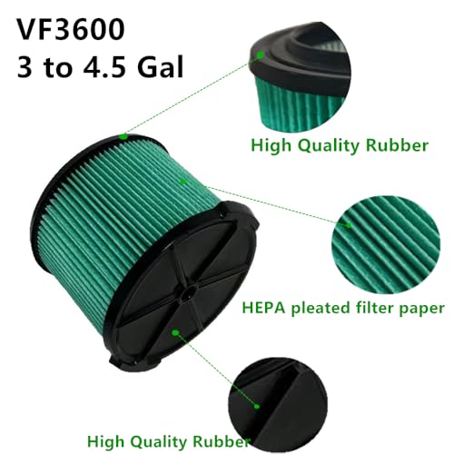 Image of 2 PACK yamoutai VF3600 HEPA Material Pleated Paper Wet /Dry Vac Replacement Cartridge Filter Compatible with Most 3 to 4.5 Gal Shop Vacuums