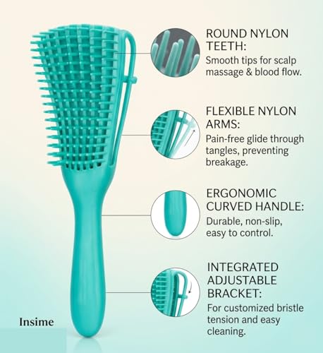 Image of INSIME Detangler hair brush for curly hair comb for Women Men & Kids | Comb for curly wavy hair Pain Free hair detangling brush | Curl brush for hair styling Dry & Wet hair brush | (Sea Green)