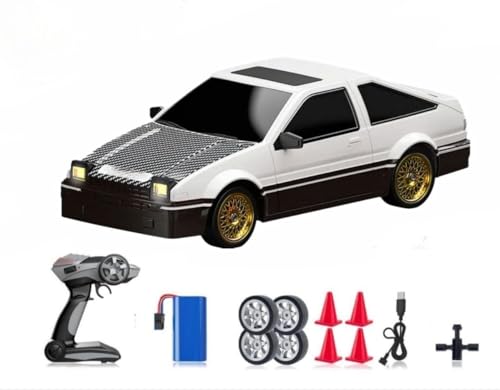 Image of Rc Drift Remote Control Car 1:24 Scale, High-Speed, 4Wd, Led Lights, Rechargeable Racing Car, Drifting Tires, 2.4Ghz, for Kids [Colors as Per Stock] (Toyoto Ae86 Rc Drift -White)