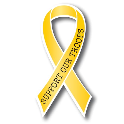 Image of Magnet Me Up Support Our Troops Yellow Patriotic Ribbon Magnet Decal, 3.5x7 Inches, Heavy Duty Automotive Magnet for Car Truck SUV, in Support of American Military, Crafted in The USA