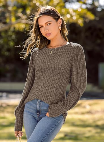 Image of MIHOLL Women's Puff Long Sleeve Shirts Casual Knit Blouses Crew Neck Elegant Tunic Tops