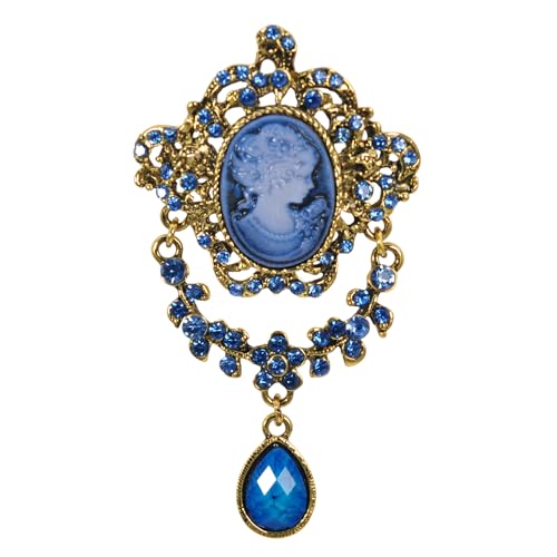 Image of Gyn&Joy Antique Blue Rhinestones Cameo Brooch Pin