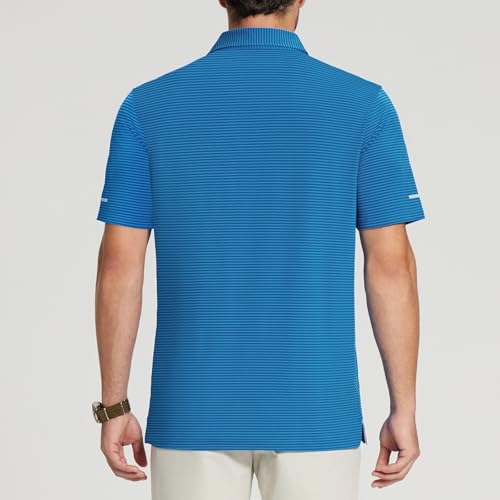 Image of Golf Shirts for Men - Dry Fit Moisture Wicking Short Sleeve Performance Sport Casual Striped Collared Mens Polo Shirt