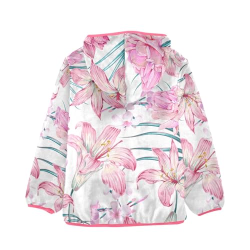 OTVEE Pink Flowers Lily Lotus Kids Hoodie Jacket Fall Spring Full Zip Warm Outwear Coat2