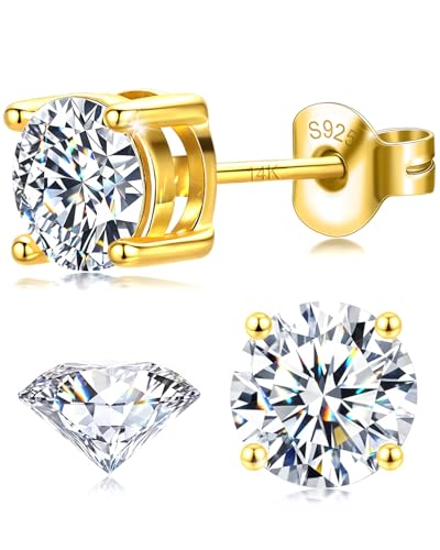 14K Gold Moissanite Stud Earrings for Women Men 14K SOILD GOLD POST 925 Sterling Silver D Color VVS Clarity Lab Created Moissanite Solitaire Earrings GRA Certified Hypoallergenic Earrings Jewelry Gifts for Birthday Anniversary