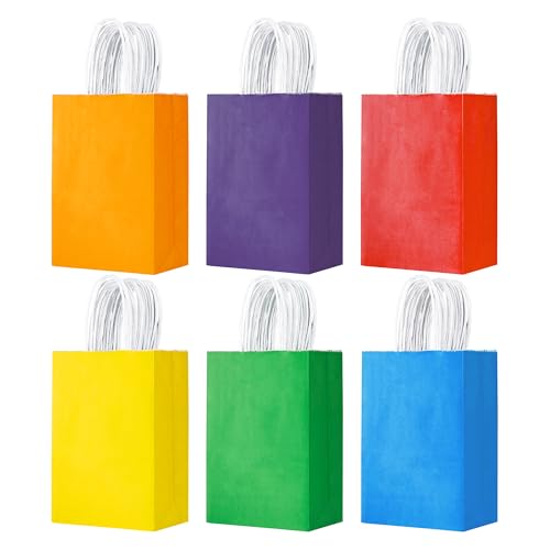 YEEHAW 24 Pack Small Gift Bags 5.8'×3.2'×8.25' Kraft Paper Bags with Handles, Party Favor Bags Bulk for Kids Birthday, Baby Shower, Crafts, Wedding,...