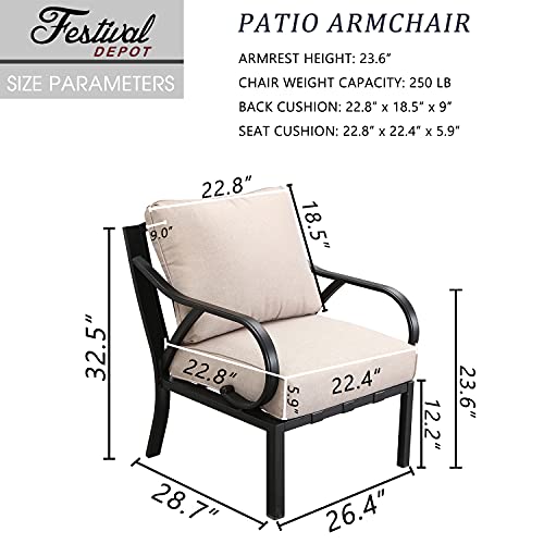 Festival Depot Patio Dining Chair Metal Armchair With Thick Cushions Outdoor Furniture For Balcony Bistro Porch Decor, Beige #TOP1