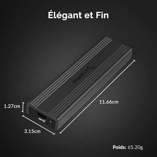 SABRENT Boitier SSD NVMe M.2, Adaptateur SSD M2 USB 3.2 Gen2 10Gbps, Boitier NVMe Externe en Aluminium Durable pour PCIe, M.2 SATA, M Key/M+B Key 2230/2242/2260/2280, Adaptateur USB (EC-SNVE) – vue 8