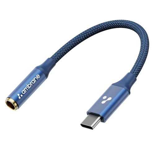 Image of Ambrane Type C to 3.5mm Audio Jack Converter with DAC Headphone Adapter, Connector Cable for iPhone 16 /15 Series, Samsung, OnePlus, Google Pixel, Laptops, Other Devices (AOTG-CX3, Blue)