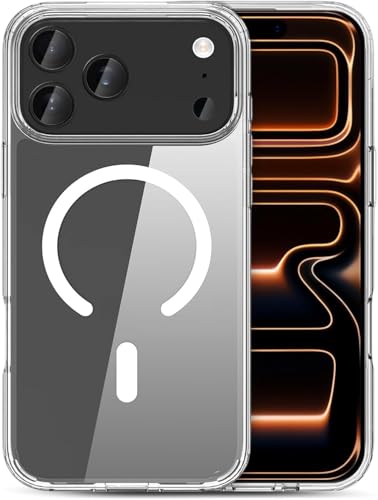 Image of Magnetic Case for iPhone 17 Pro Max Compatible with MagSafe, Shockproof Phone Bumper Cover, Anti-Scratch Clear Back (Clear)