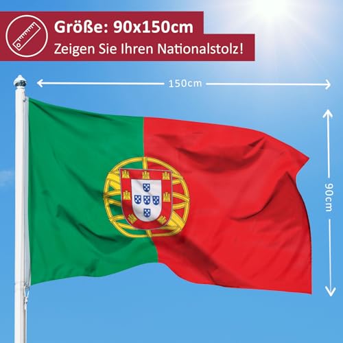 ARICONA FLAGS Portugal flag - Portuguese flag 3x5ft with brass eyelets – weatherproof national flag for flagpole – 100% polyester – 90x150cm