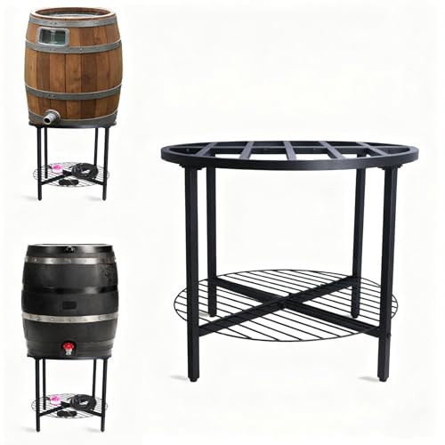 2-Tier Rain Barrel Stand – Base Only, Outdoor Heavy-Duty Rain Water Collection Barrel Stand with Rust-Proof Design & Ring Shelf, Fits 45/50/55-Gallon Plastic Round Rain Barrels (Deep Black)