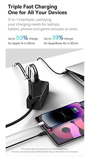 Carregador Baseus GaN5 Pro, Carregador de parede dobrável USB C de 65W 3 portas, Carregador rápido P