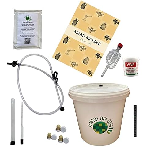 Almost Off Grid Deluxe Mead Making Kit with Mead Making Journal and Recipes Complete Starter Kit, Makes 6 Bottles 4.5L Homebrew Set Cover