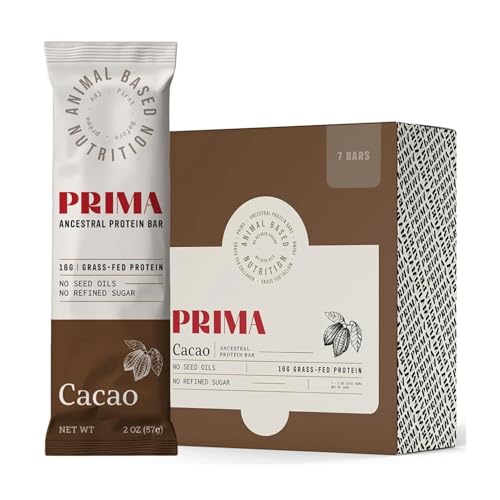 PRIMA ANCESTRAL PROTEIN BAR Grass Fed Protein Bars, 7 Pack – Animal-Based Protein Bar with Beef Tallow, Raw Honey, Seed Oil Free, Low Carb, Gluten-Free – Healthy, Energy Snacks for Clean Lifestyle (7