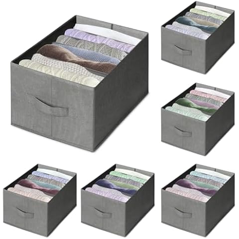 Yoanxong 6 Pack Wardrobe Clothes Organizer, with 7 Grids Closet Organizers and Storage with Handles, Foldable Fabric Closet Organizers Dividers for T-Shirts, Leggings, Kids Jean, Underwear (Grey) Cover