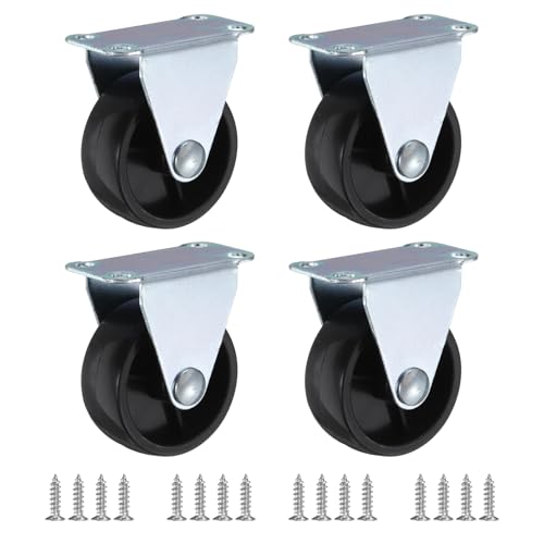 PATIKIL 1.5 Rigid Caster Wheels, 4 Pack Silent Fixed Plate Casters with M4 Screws Load Capacity 132Lbs for Furniture Workbench Cart Trolley One Direction Rolling, Black(NO Brake)