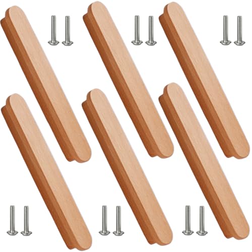 Wood Pull Handle 6Pcst Shaped Cabinet Door Solid Wood Handle Furniture Drawer Cabinet Wooden Handle Beech 160Mm