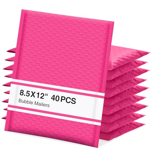 UCGOU Bubble Mailers 8.5x12" 40 Pack Usable Size 8.5x11" Hot Pink Padded