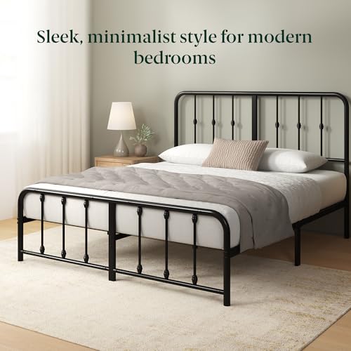 Image of Zinus Leonardo Metal Platform Bed Frame, Victorian Spindle Style Headboard and Footboard, Heavy Duty Bed Base, Ample Underbed Space, Queen