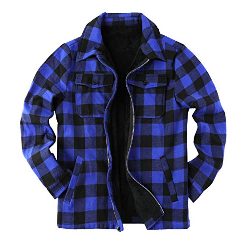 Runcati Mens Fleece Flannel Jackets Sherpa Lined Zip Up Coat