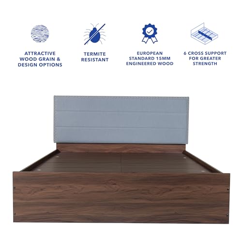 Image of DF2H Bed | 1 Year Warranty | Double Bed, Queen Size, Samadhi Premium Upholstery, Non-Woven & Fabric Base + 3mm MDF, Walnut Colour (Melamine Finish)