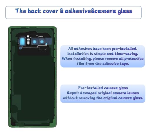 Image of Galaxy Note 8 Rear Back Cover Replacement with Pre-Installed Camera Lens+Tools+Pre-Adhesive for Samsung Galaxy Note 8 SM-N950 All Carriers (Black)