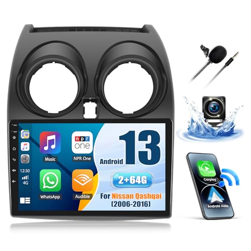[2GB+64GB] SIXWIN Android 13 Radio Coche para Nissan Qashqai J10 2006-2016 con CarPlay&Android Auto&Mirrorlink,9 Pulgadas Pantalla Táctil con Bluetooth/WiFi/GPS/FM/RDS/USB+AHD Cámara Mic