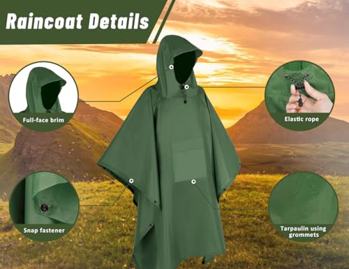 TOMSHOO Multifunctional Raincoat with Hood Hiking Cycling Rain Cover Lightweight Poncho Rain Coat Outdoor Camping Tent Mat - Image 3