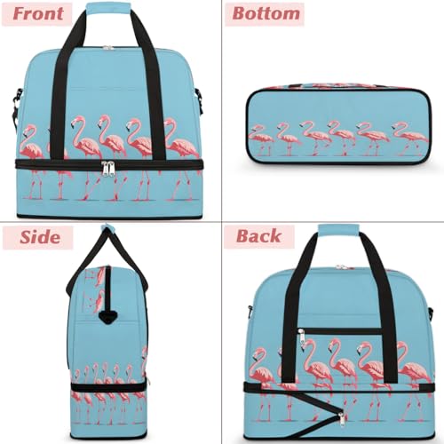 Travel Duffel Bags Flamingo Pattern Foldable Weekender Bags for Women with Shoes Compartment Waterproof & Tear Resistant Carry on Overnight Luggage Duffel Bag Shoulder Sports Tote Bag3