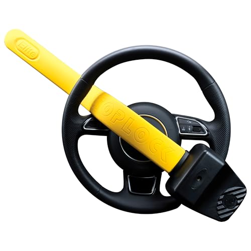 Pro Elite Car Steering Wheel Lock HG 150-00 - Safe Secure Heavy Duty Anti-Theft Bar - Universal Fit - Includes 2 Keys and Carry Bag, Black/Yellow, 1 Unit