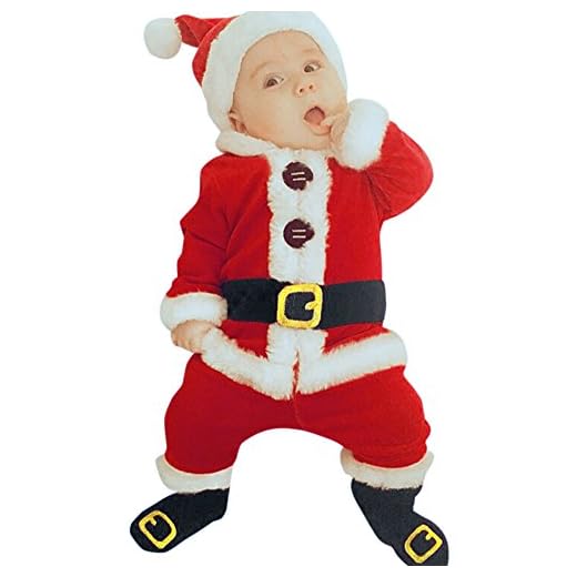Walabe Vetement Ensemble Noel Bebe Garcon,0-2 Ans Mignon 4Pcs Infantile BéBé Santa Tops + Pantalon + Chapeau + Chaussettes Outfit Set Costume