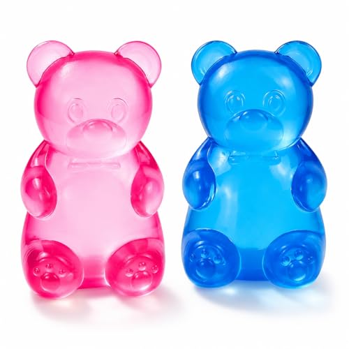 2Pcs Gummy Bear Squishy Toys, Soft Slow-Rise Bears Squishy for Kids & Adults, Stress Relief & Sensory Fidget Toy,Hand Exercise & Focus Toy, Party Favors, Classroom Prizes (Pink & Blue)