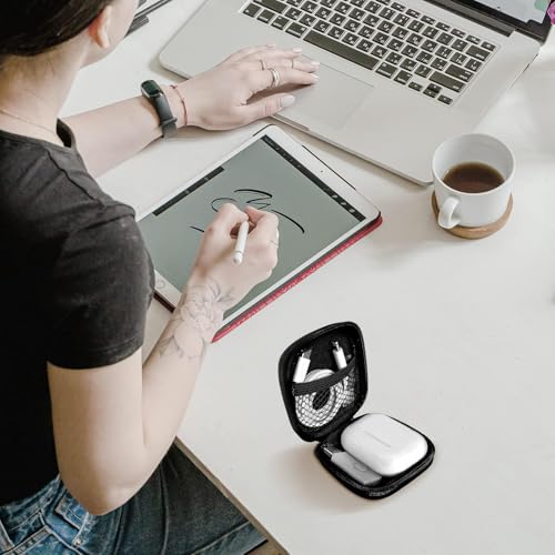 Image of Square + Round Earbud Case Portable EVA Carrying Case Storage Bag Cell Phone Accessories Organizer with Carabiner for Earphone, Earbud, Earpieces, SD Memory Card, Camera Chips, Black * 2