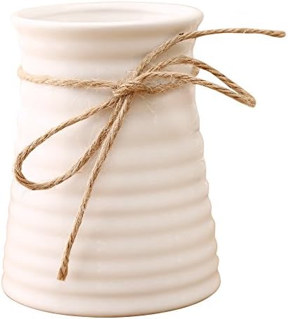 Anding 5.7inches Modern Ribbed Design Small White Ceramic Decorative Tabletop Centerpiece Vase/Flower Pot