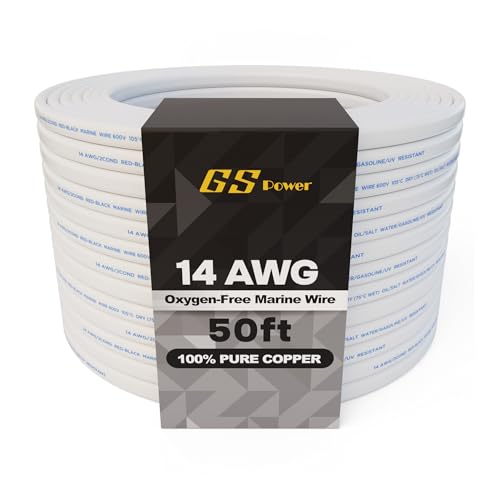 GS Power 50 Ft Duplex Marine Wire, 14 Gauge Wire, Oxygen-Free Tinned Copper 14 AWG Electrical Boat Wiring, Sheathed Copper Marine Grade Electrical Cable for Boat Automotive RV Camper Trailer