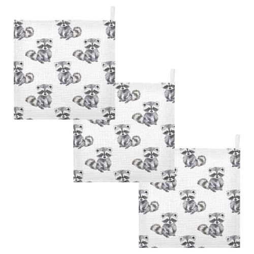 Image of vvfelixl Baby Muslin Washcloths Little Raccoon Baby Burp Cloths Cotton Babys Face Towel for Newborn Infants Boys Girls Soft and Absorbent 11.8 X 11.8 in, 3 Pack