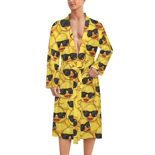 Yellow Duck With Glasses Funny Men's Robe Soft Lightweight Bathrobe Long-sleeve Spa Robes