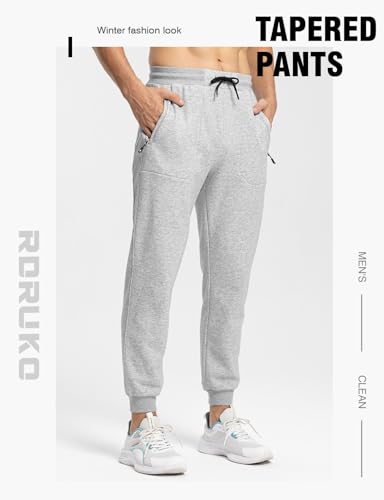 Image of Rdruko Men's Fleece Joggers Pants Winter Warm Sweatpants with Zipper Pockets Athletic Running Gym Workout