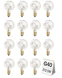 Adirxon 15-Pack G40 Replacement Light Bulbs, 5W Clear Incandescent E12 Base Bulbs for Quick String Light Repair, Small DIY Projects, & Wax Warmers, Dimmable Warm White Globe Lightbulbs