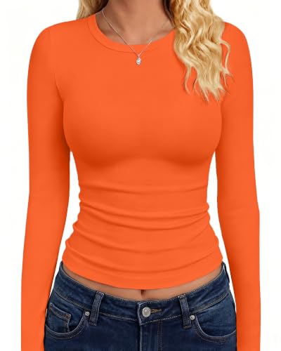 GAYHAY Orange Tops for Women Long Sleeve Shirts Fall Fashion Fitted Tight Basic Tees School Outfits Girls Winter Clothes Y2k 2026