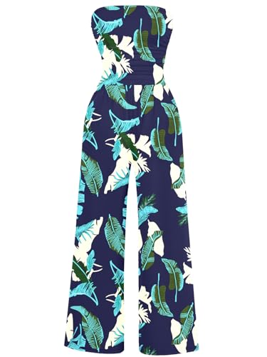 AUXDIO Womens Summer Floral Jumpsuit High Waist Off Shoulder Cocktail Soft Long Pants Overalls Printed 1009 S