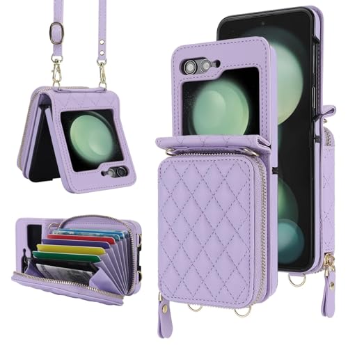 Étui portefeuille en cuir avec fermeture éclair pour Samsung Z Flip3 violet 5G