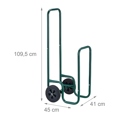 Range-bûches mobile avec 2 roues pour bois de chauffage standard en acier vert - 5