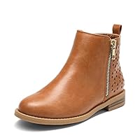 DREAM PAIRS Girls Ankle Boots with Side Zipper Low Heels Toddler/Little Kid/Big Kid,Size 2 Little Kid,Tan/Pu,SDBO2221K