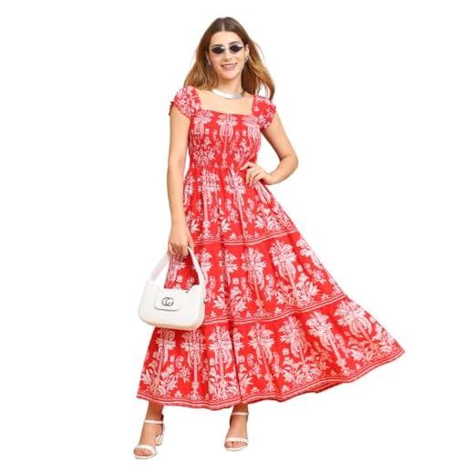 Denish Handicraft Women's Viscos Rayon Printed Off Shoulder Midi Dress for Summer and Casual Wear (Multti Color3-XL)
